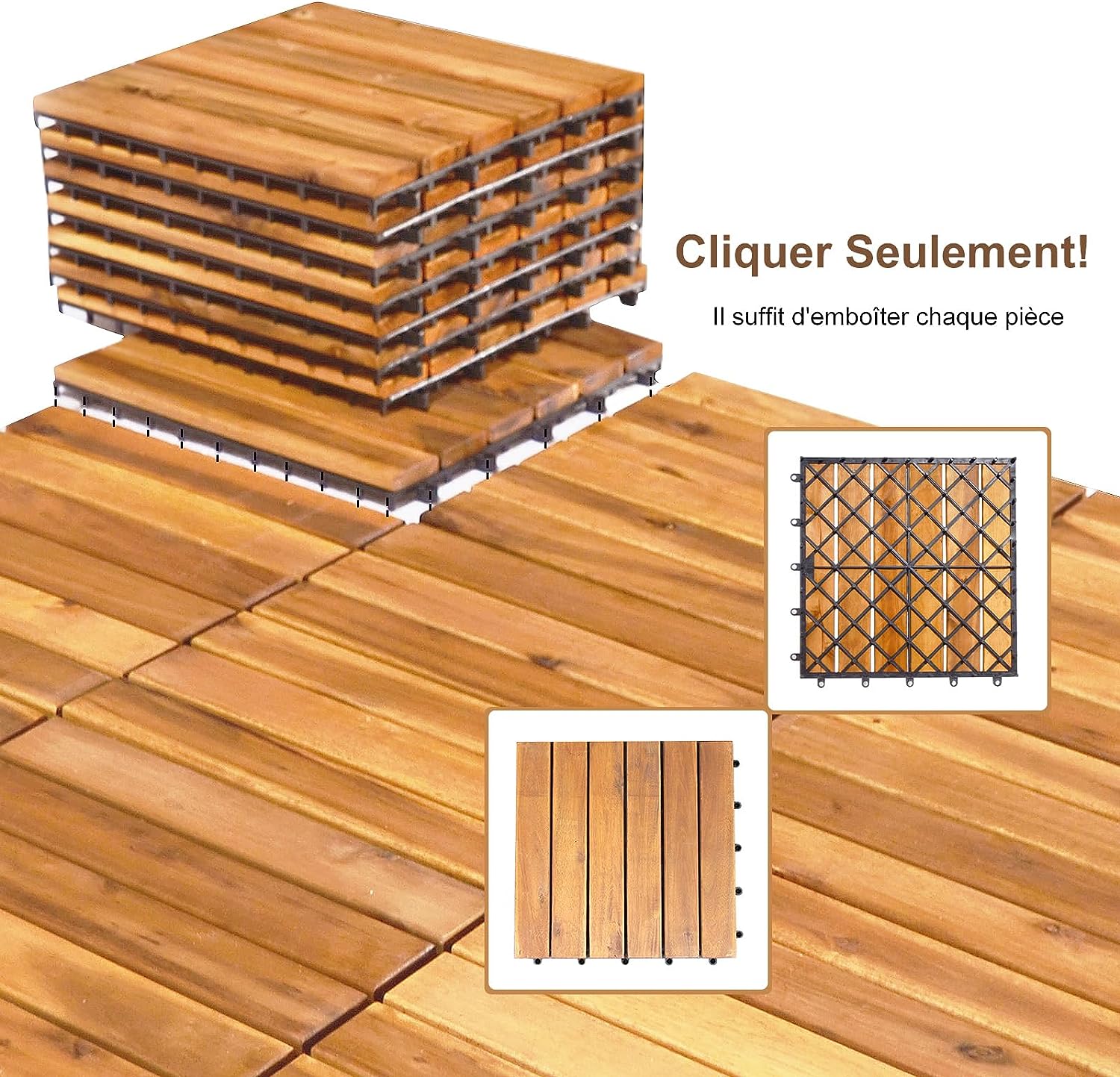 Carreaux de Terrasse en Bois d'Acacia 27 Pièces,Bois Huilé 30 x 30 CM Couvrant Surface de 24300 cm² - 4