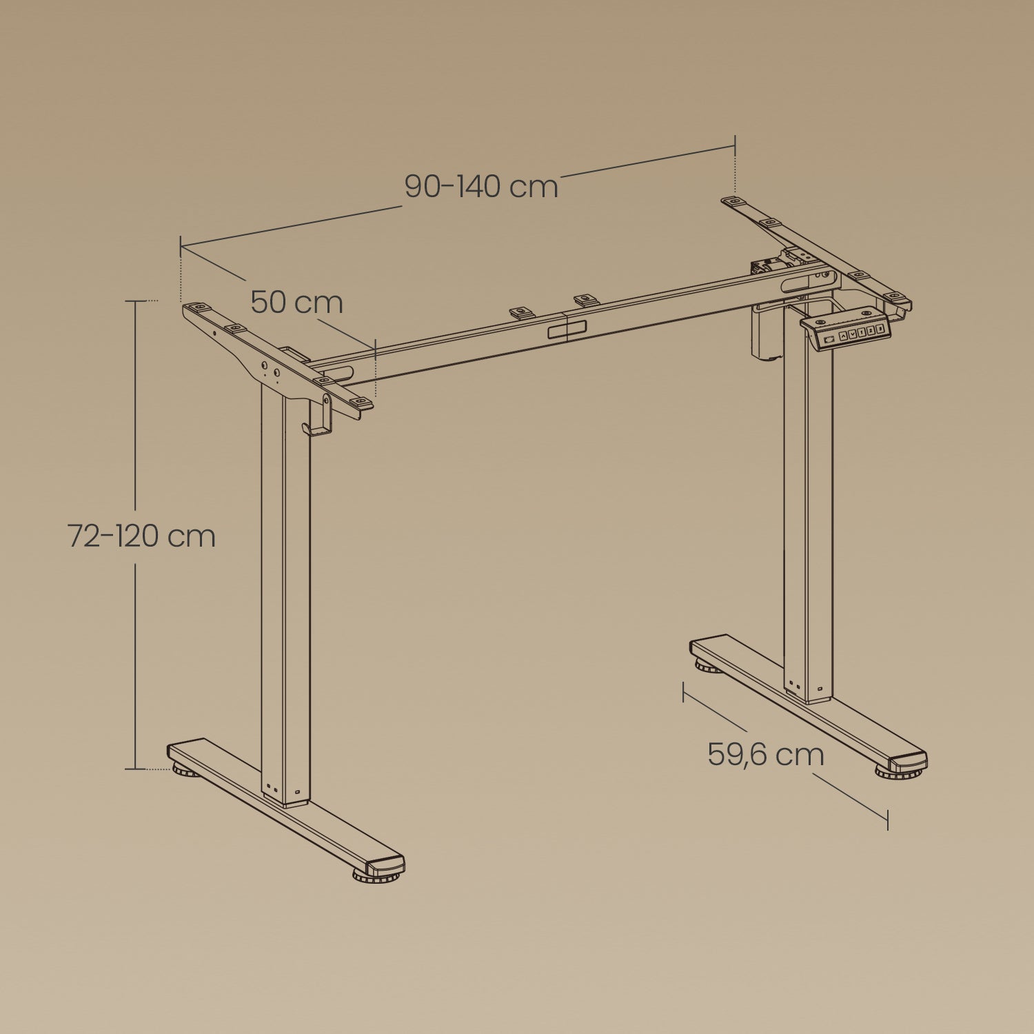 Cadre de bureau, sans plateau, support de bureau réglable en hauteur, 2 crochets, 3 hauteurs mémorisables, noir - 5