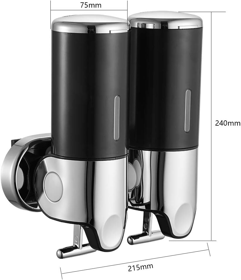 Distributeur de savon mural 500ML x 2, distributeur de savon manuel à Double tête, distributeur de shampoing liquide pour le corps (noir) - 2
