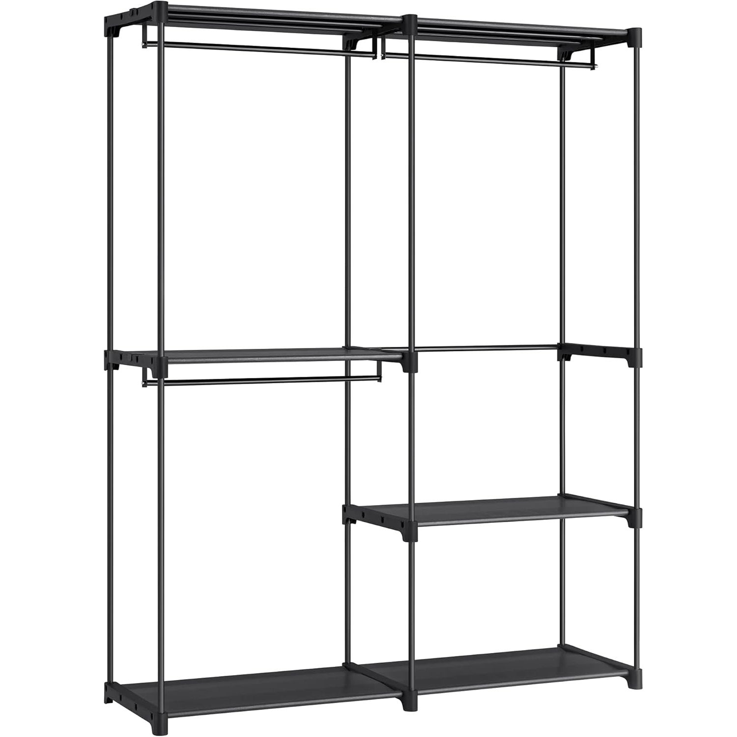 Dulap de haine portabil, cu 3 bare de agatat si rafturi, 138x43x182 cm, negru