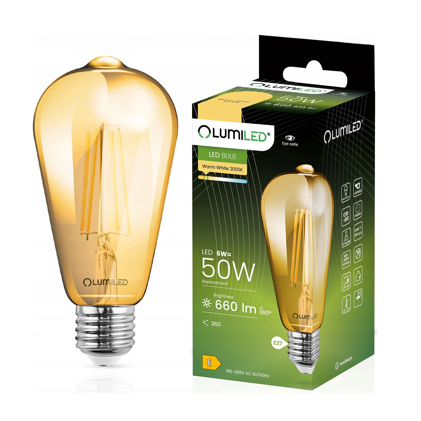Żarówka LED Lumiled E27 Edison ST64 6W 660lm 2000K Ciepła biel 360st Filament 1 szt.