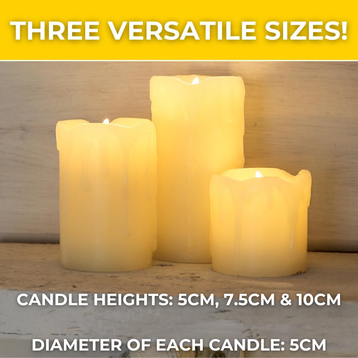 Lot de 3 Bougies LED Effet Flamme Vacillante en Cire Effet Fondu type Pilier Éclairage Ultra Réaliste (Piles Incluses) (Lot de 3) - 2