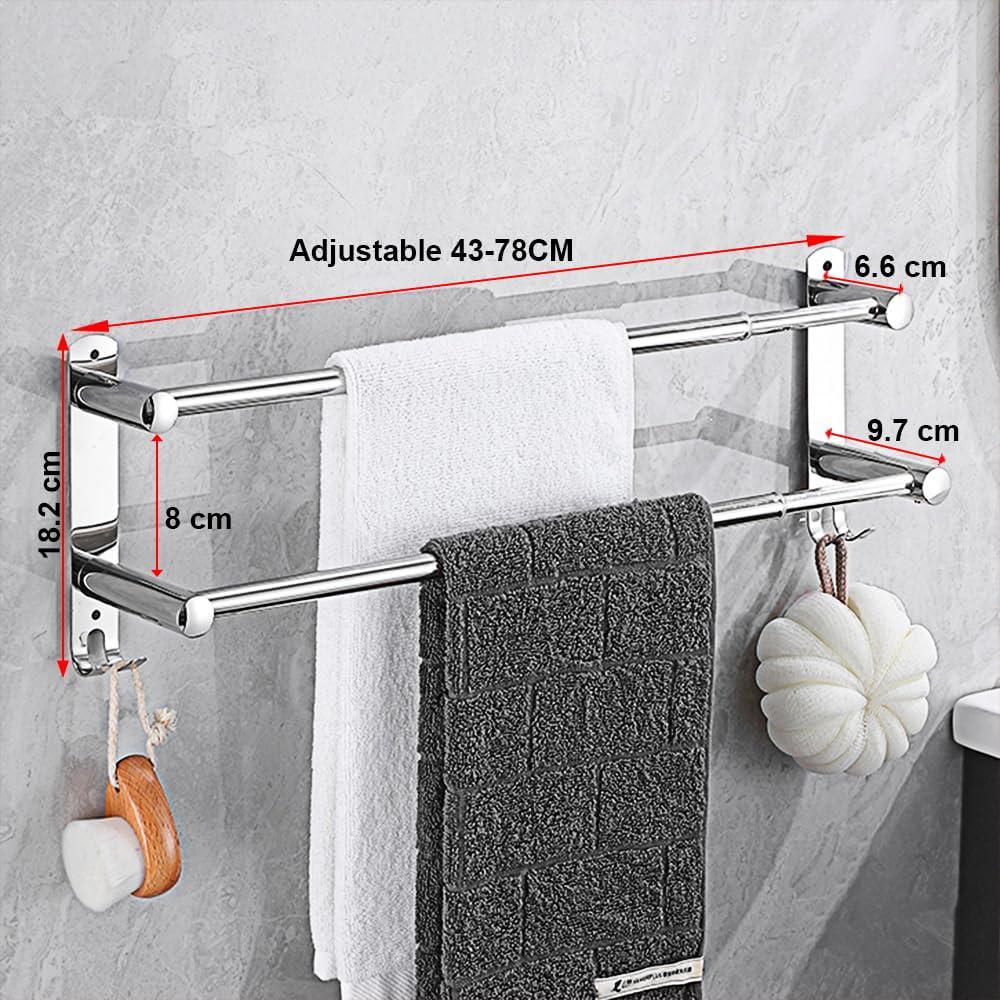 URHRHU Porte-Serviettes Mural Rétractable 3 Barres Acier Inoxydable 43-75cm Avec Crochets