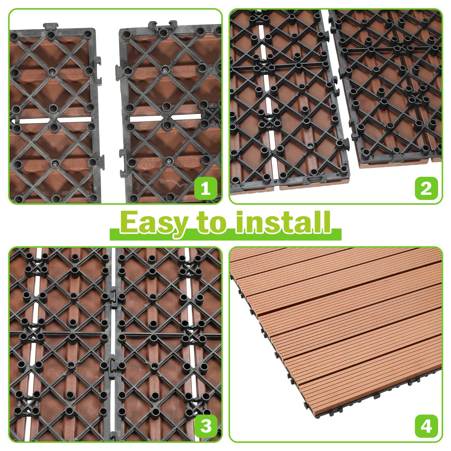 Dalles de terrasse composite marron 30 × 60 cm – Revêtement de sol extérieur pour balcon et jardin, 6 pièces - 4