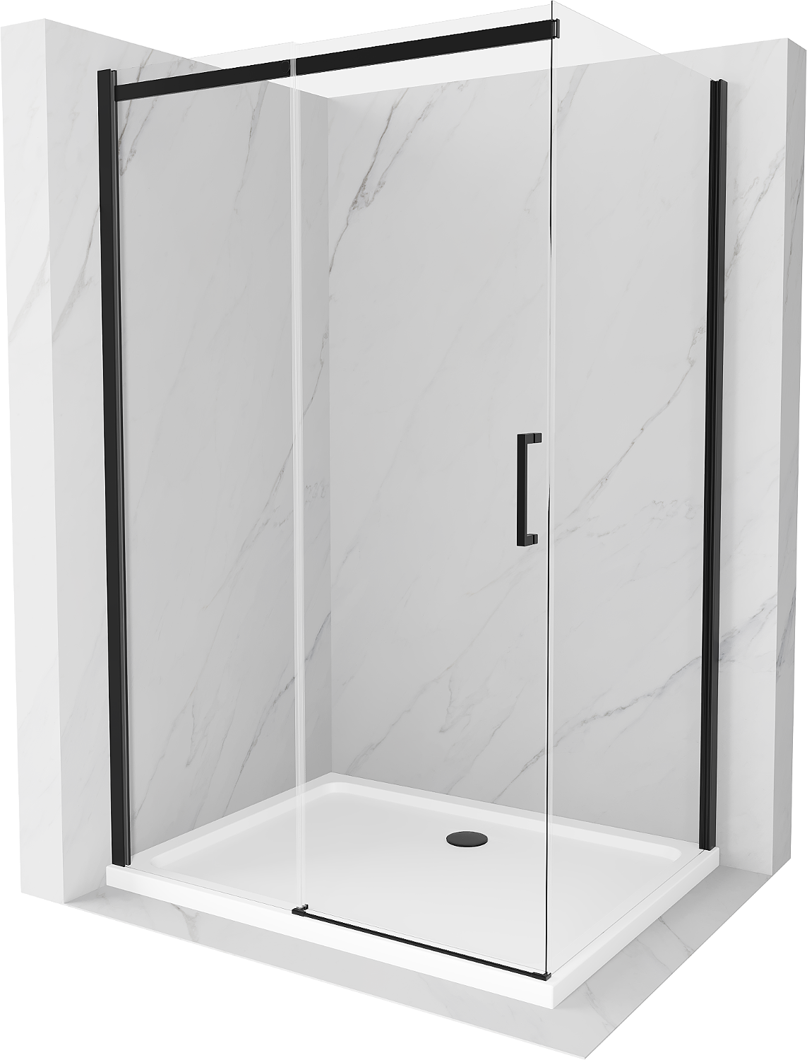Mexen Omega kabina prysznicowa rozsuwana 130 x 90 cm, transparent, czarna + brodzik Flat, biały - 825-130-090-70-00-4010B