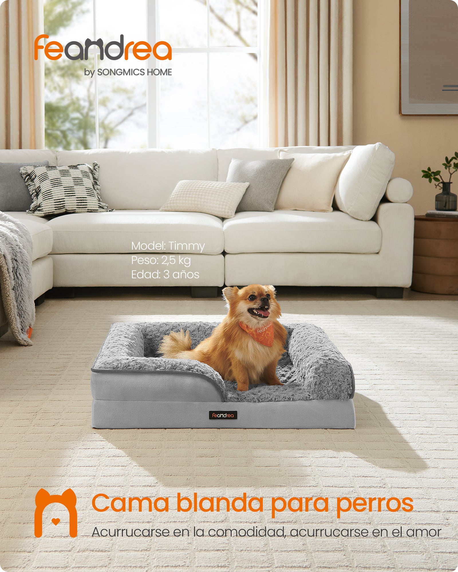 Cama para Perro Mediano, Ortopédica con Espuma Corrugada, Bordes