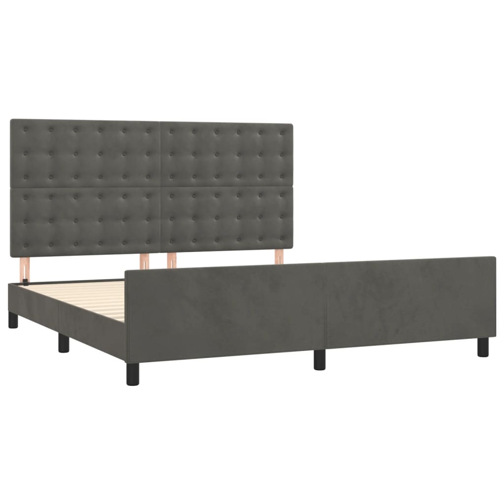 Cadre de lit sans matelas gris foncé 160 x 200 cm en velours - 4