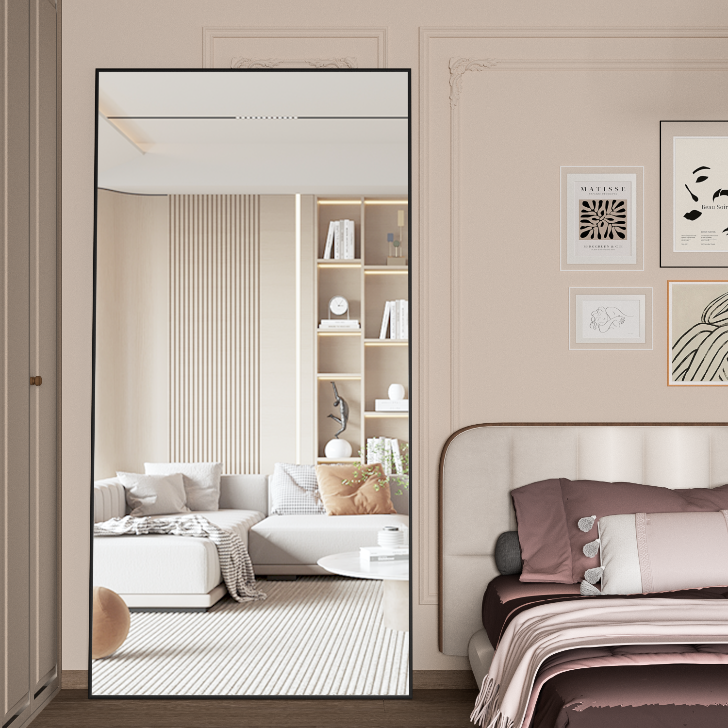 Miroir pleine longueur 180 x 80 cm, miroir sur pied, miroir sur pied avec cadre en alliage d'aluminium, miroir mural à cadre fin - 2