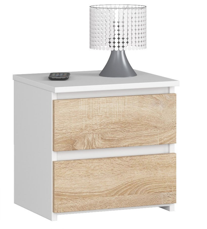 Szafka nocna AKORD CL2 Biała 40 cm 2 szuflady kolor Dąb Sonoma mat 40x35x40 cm