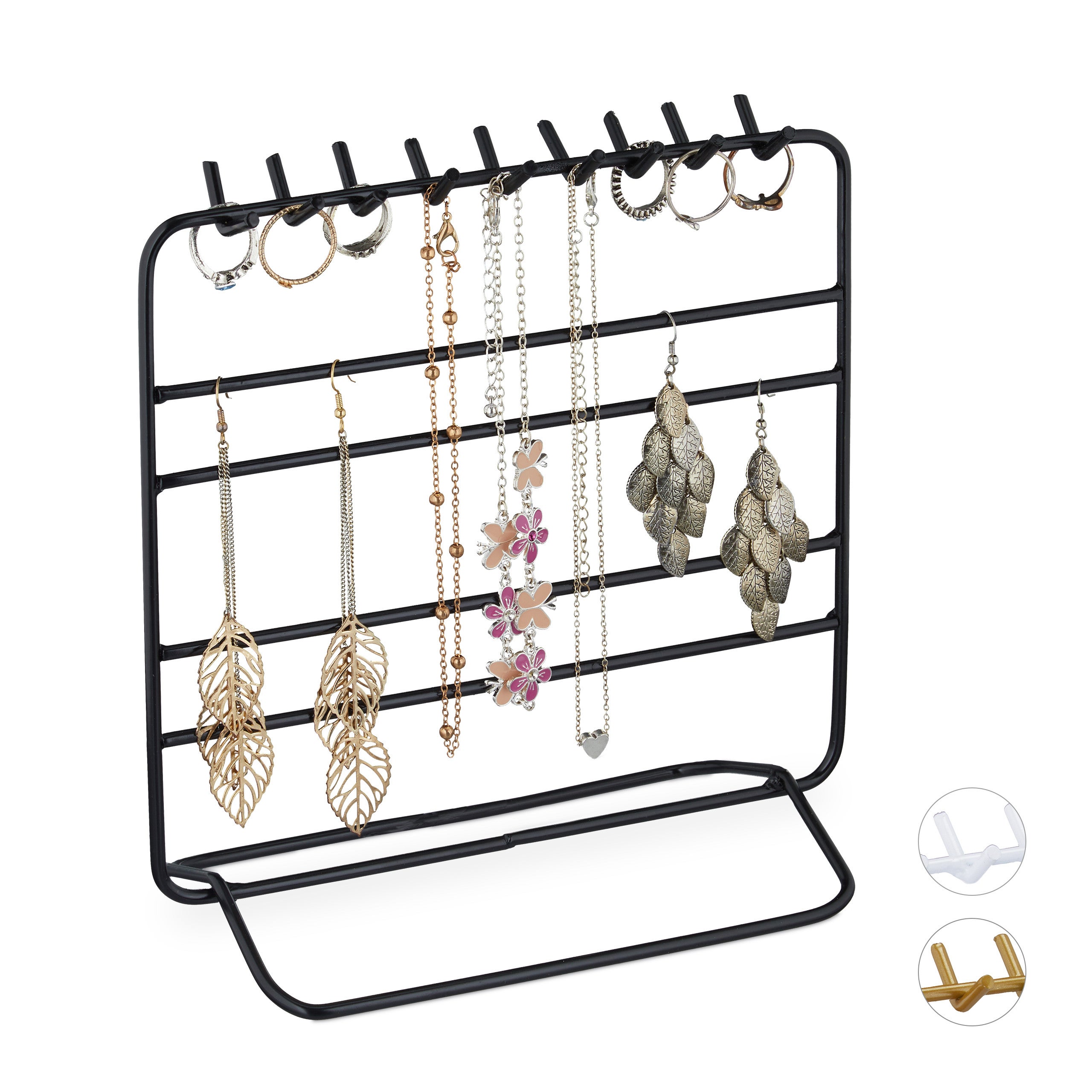 Portagioie In Legno E Metallo - Espositore Per Orecchini, Collane, Anelli, Nero - Foto 2