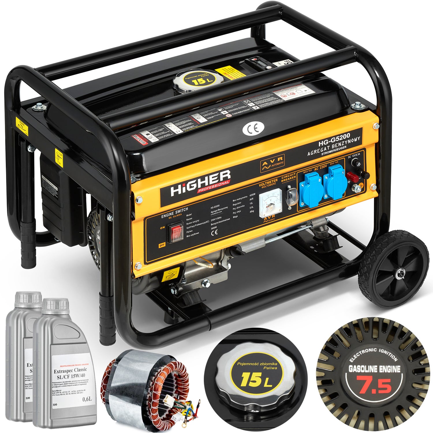 Agregat generator prądotwórczy HIGHER 4200W 7,5KM + 2 x olej