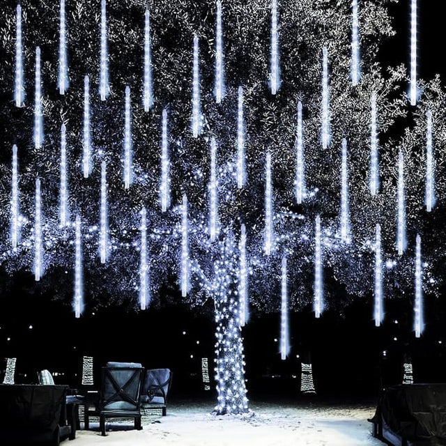 Guirlande lumineuse de Noël extérieure, 240 LED effet étoile filante, décorations de Noël (10 tubes lumineux - 30 cm - lumière blanche)