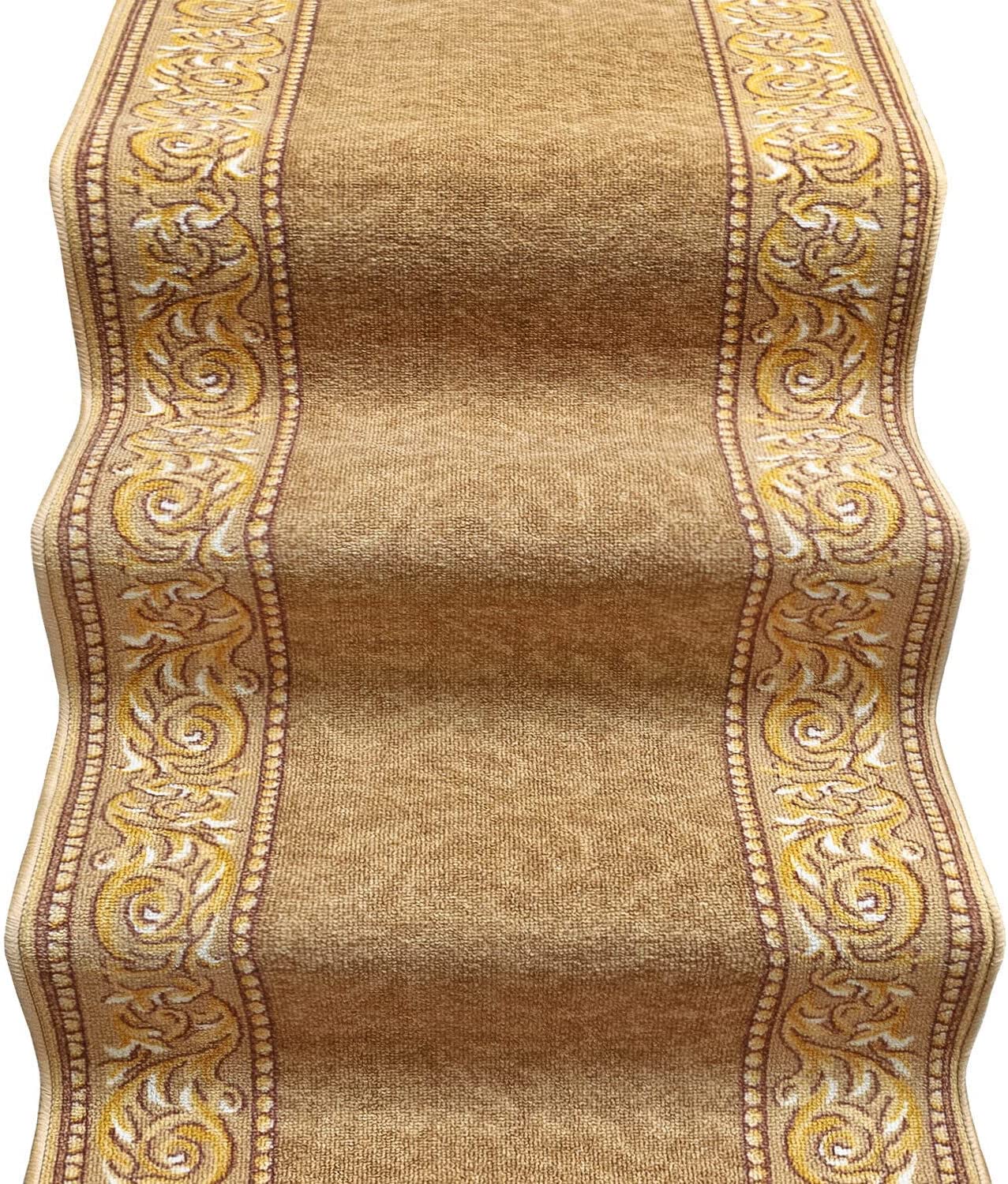 Camino de escalera 67x900 cm alfombra bordeada corredor entrada pasillo cocina peldaños estilo barroco beige