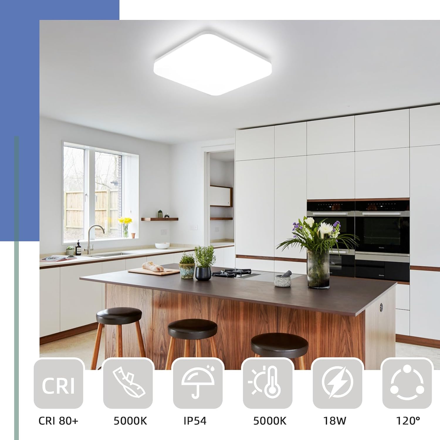 NETTLIFE Plafón LED 22CM Lámpara de baño cuadrada IP54 18W blanco 5000K - 2