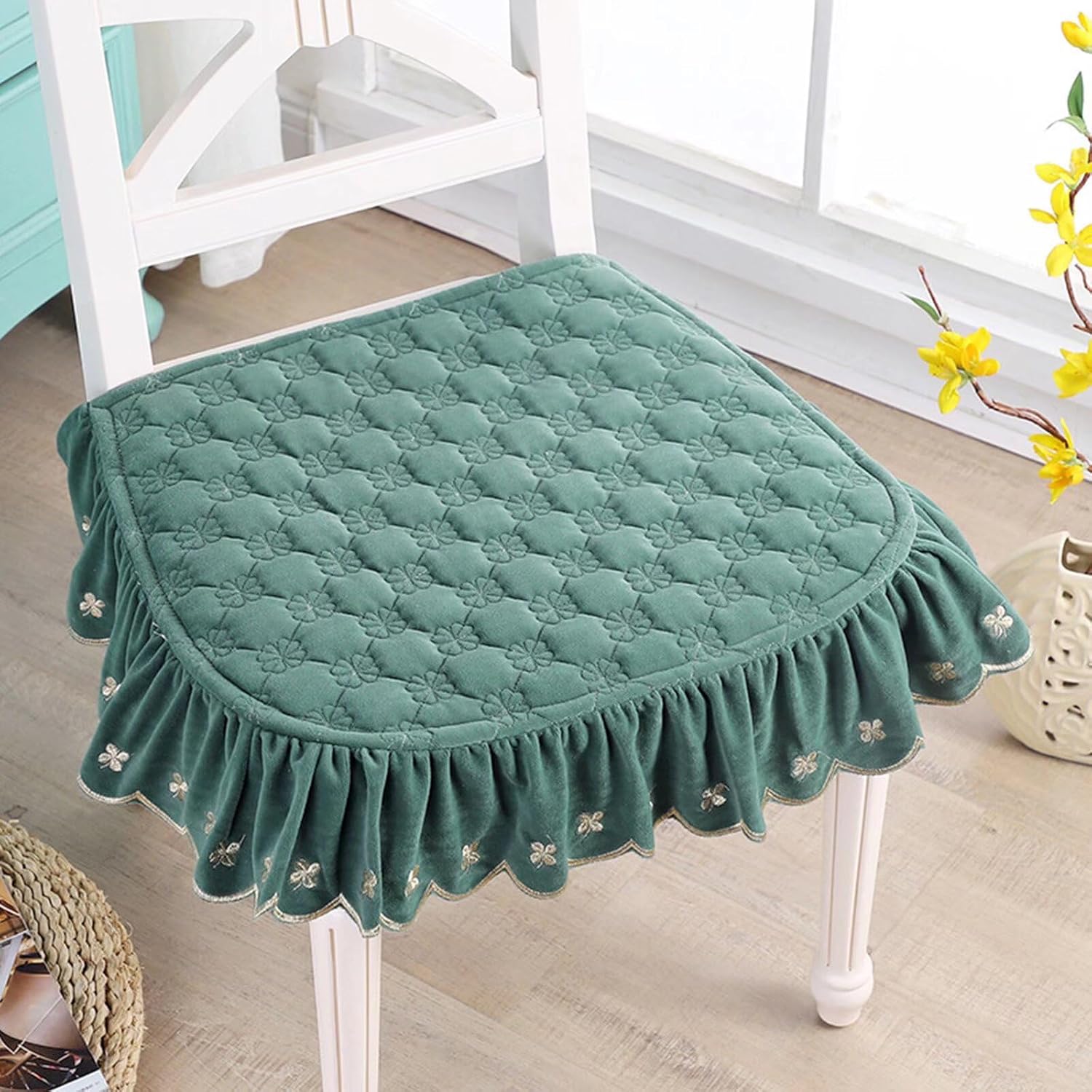Coussin De Chaise Rond Épais Avec Attaches - Confort Bureau Et Tabouret 35cm Jaune