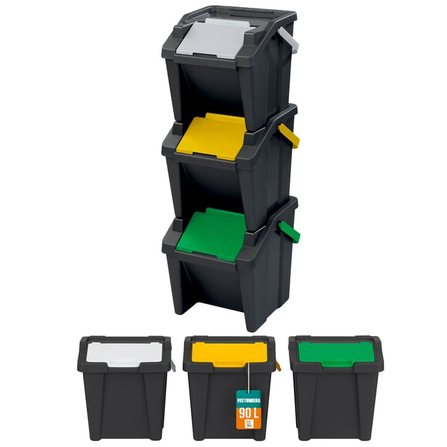 Set 3 Pattumiere Differenziata da 30L Impilabili