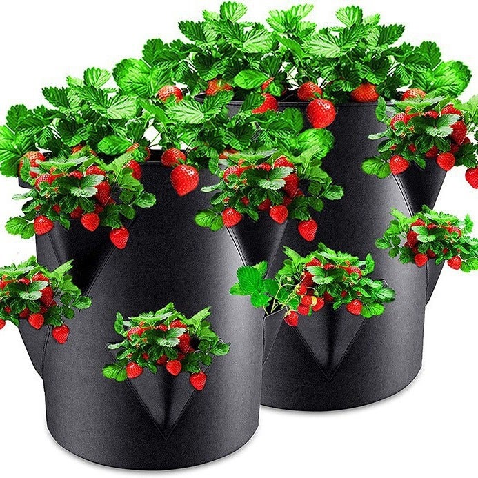 Zestaw 2 worków do uprawy truskawek z 8 otworami, grube worki do uprawy, czarne, 10 galonów, 35 x 45 cm