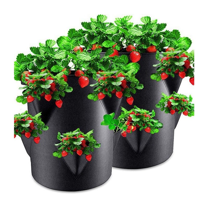 Zestaw 2 worków do uprawy truskawek z 8 otworami, grube worki do uprawy, czarne, 10 galonów, 35 x 45 cm