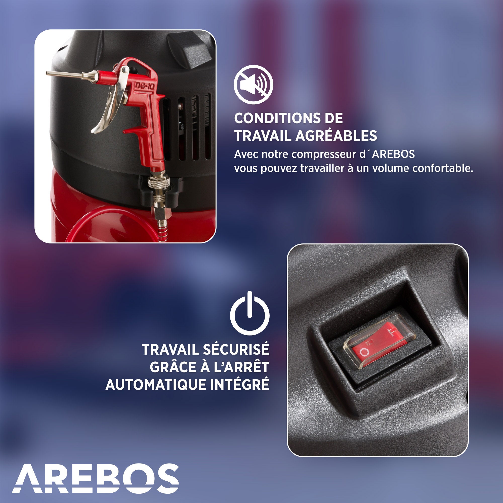 AREBOS Compresseur d'air avec kit d'accessoires 13 pièces mobil Sans huile Arrêt automatique Capacité : 50 litres - 6