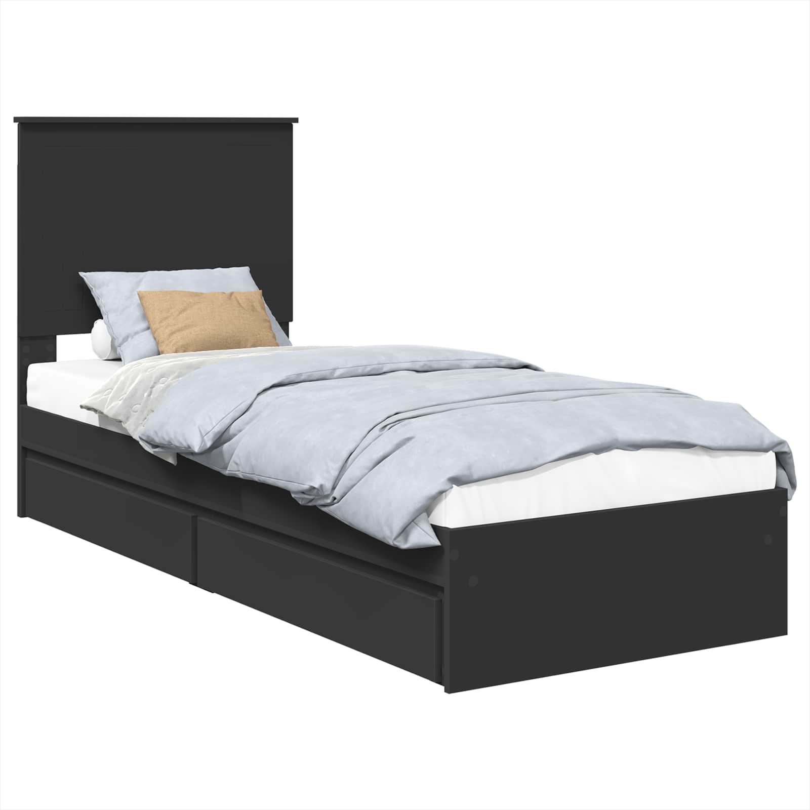 Lit de rangement avec tiroir noir 75 x 190 cm panneau de bois - 2