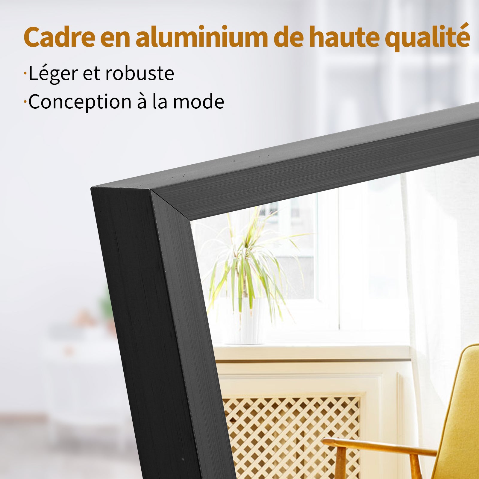 Miroir sur pied pleine longueur, 165 x 60 cm, Noir HD, cadre en alliage d'aluminium, miroir mural en verre trempé, idéal pour la chambre, le dressing - 5