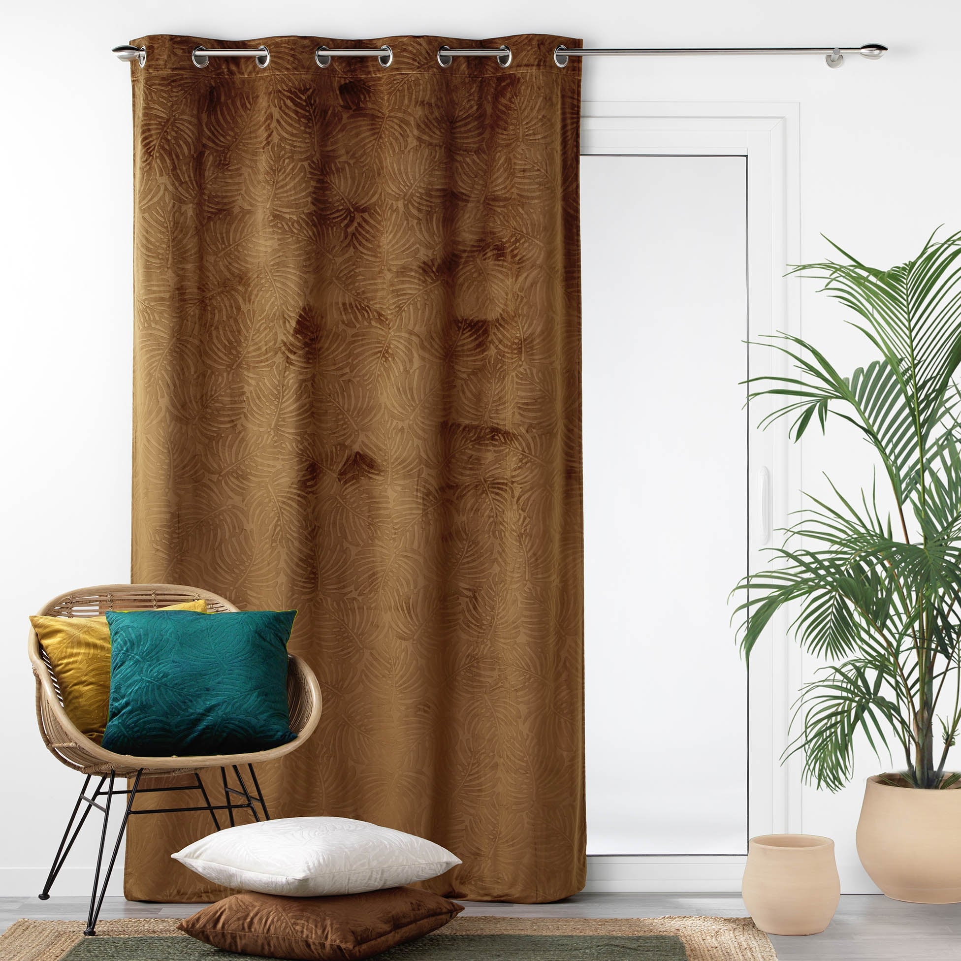 Rideau Occultant Court 1Pièces 145 X 120 Cm, Rideaux Salon Anti Bruit Tenture Opaque à Oeillets Pour Cuisine Rideau Dressing, ‎Marron