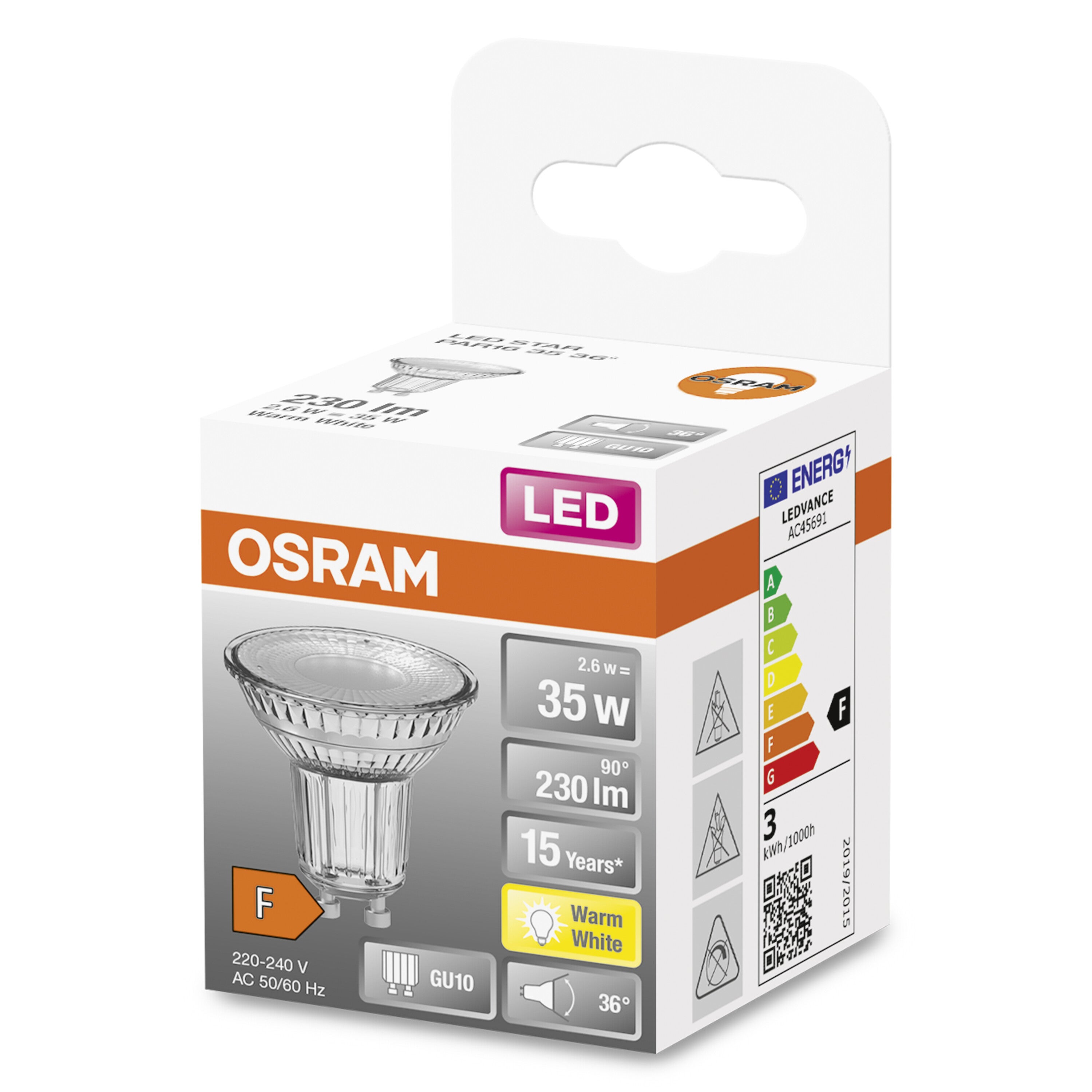OSRAM Ampoule LED à réflecteur - GU10 - Warm White - 2700 K - 2,60 W - remplacement pour 35-W-Lampada con riflettore - LED STAR PAR16 - 4