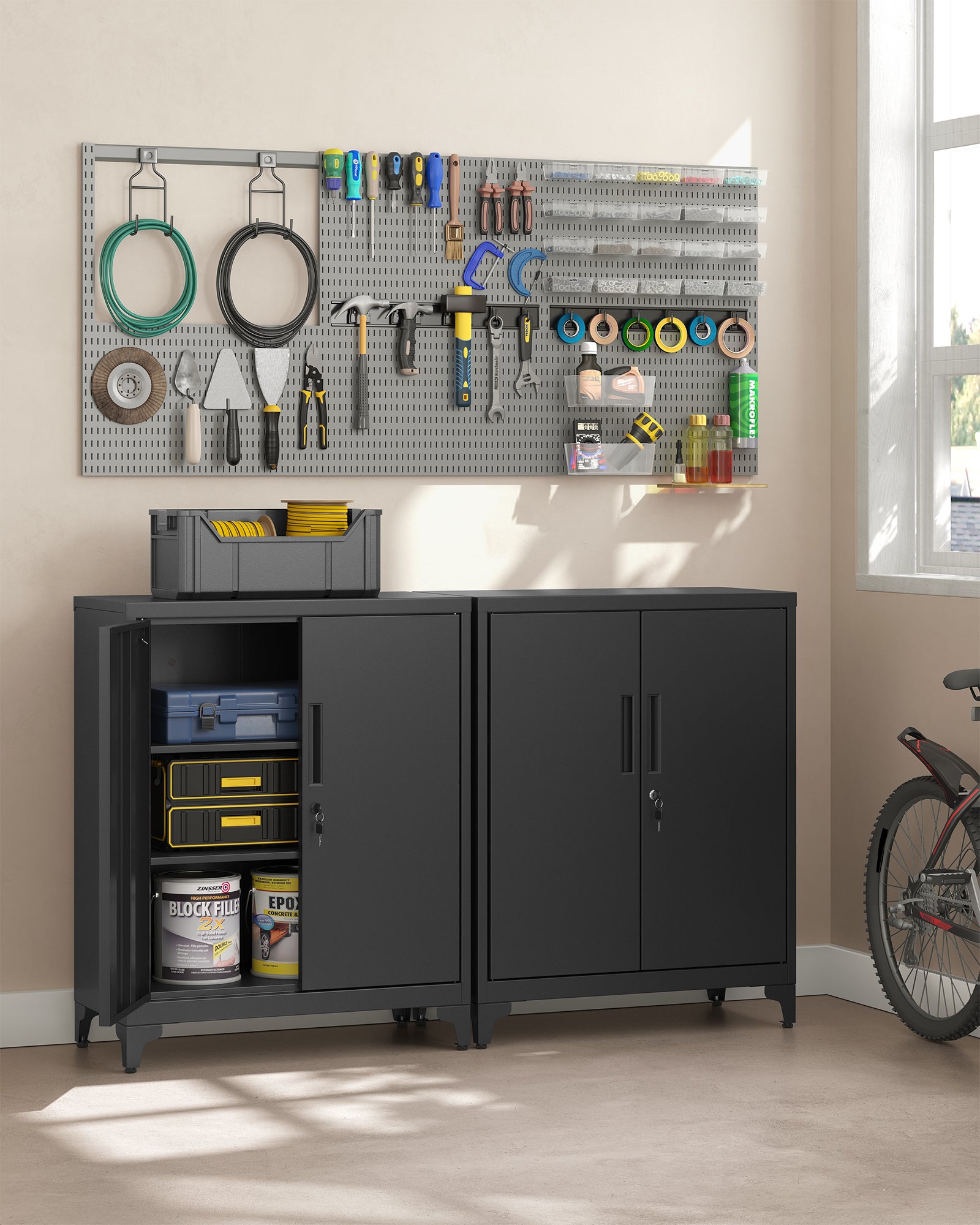 Caisson de Bureau, Placard Polyvalent, Armoire de Bureau à 2 Portes, Verrouillable, Meuble de Rangement en Acier, Gris - 3