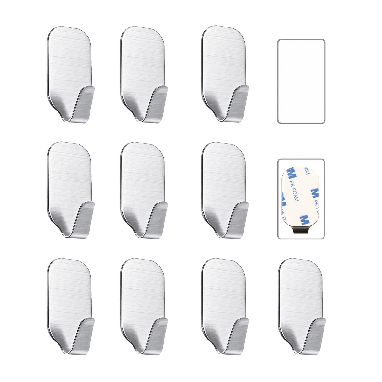 RICOO Ganci Adesivi Premium, MH016-3, Set da 3 Gancetti Adesivi per Bagno e Cucina, Porta Accappatoio e Asciugamani, Appendiabiti Adesivo, Edelstahl, Argento, Stile Moderno