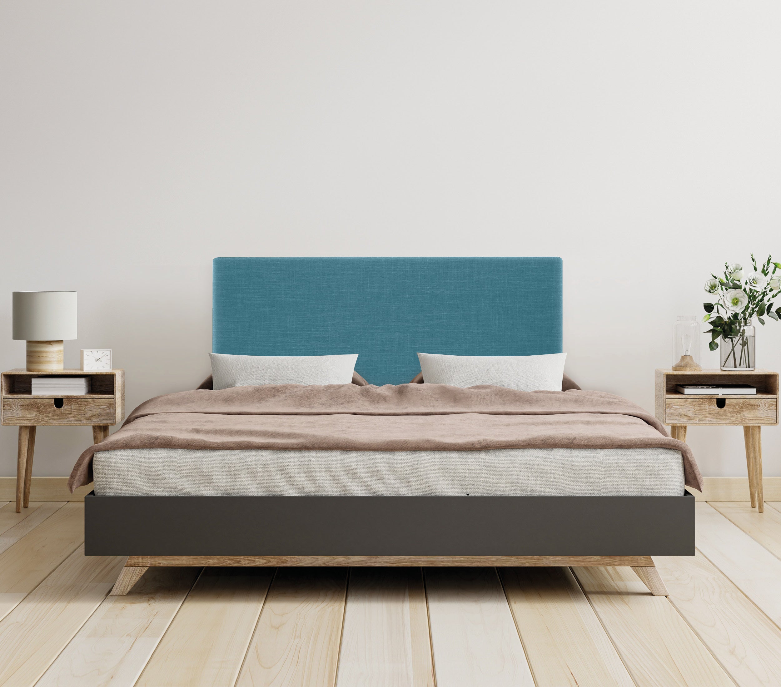 DHOME Cabecero de Lino Natural Liso 90x105cm con Patas Camas 80/90 - Turquesa - 2