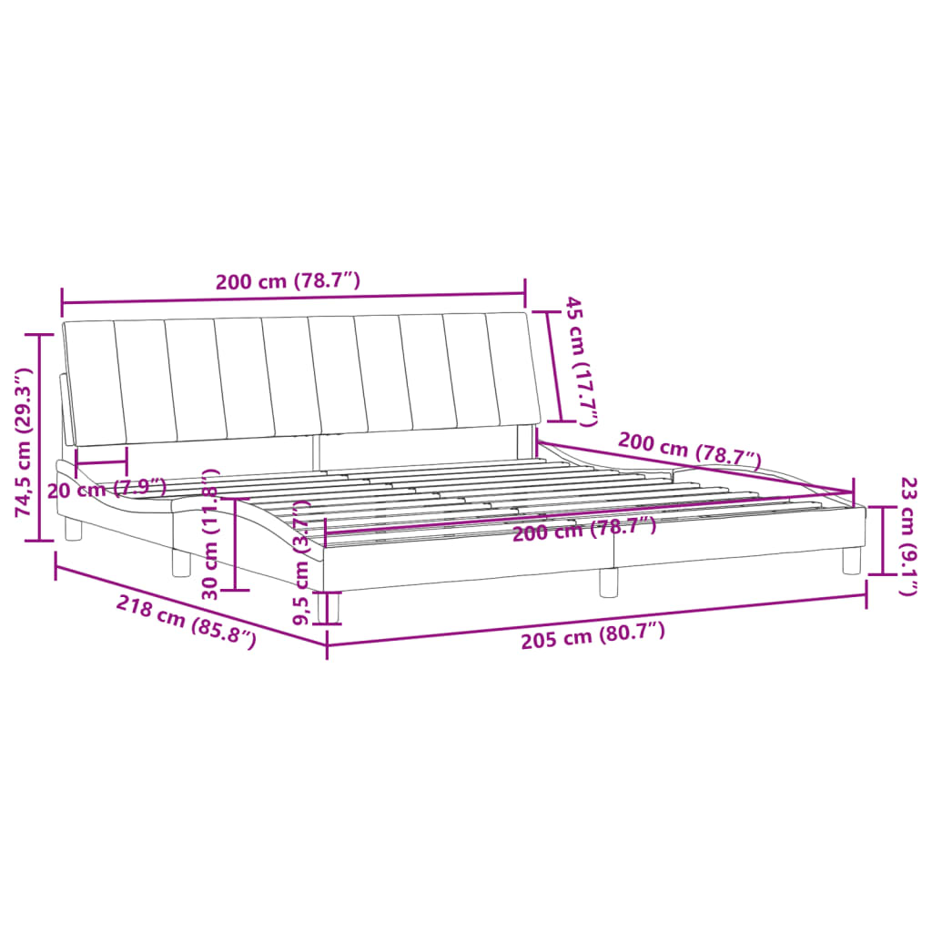 Cadre de lit sans matelas gris clair 200x200 cm velours - 9