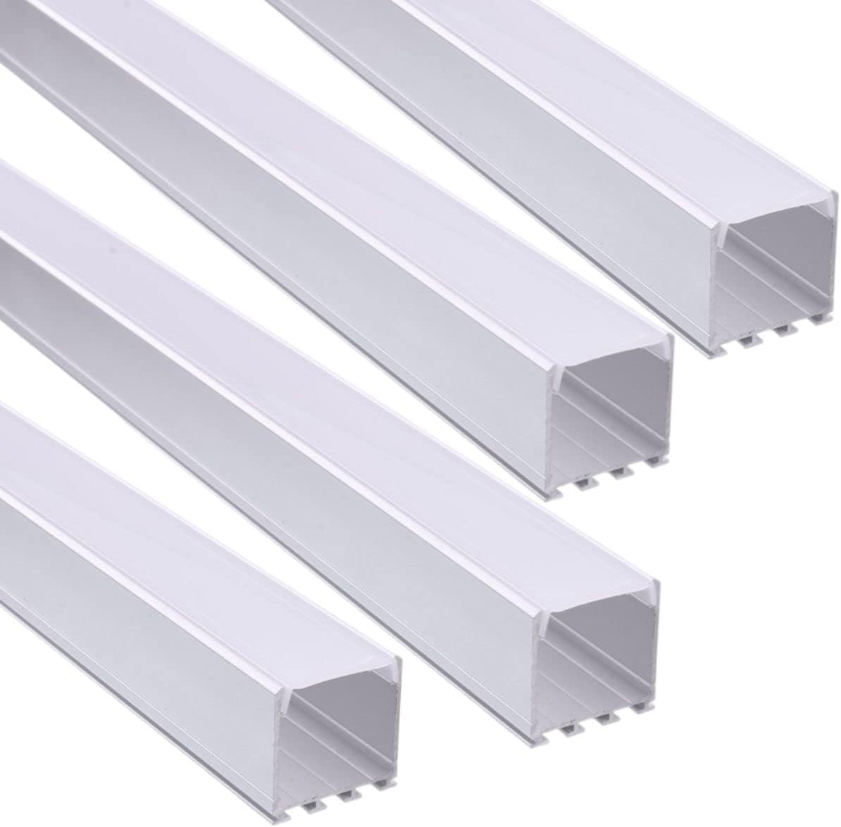 Zestaw 4 profili aluminiowych do montażu lamp wiszących o długości 1 metra, z półprzezroczystą osłoną o szerokości 26 mm i wysokości 26 mm