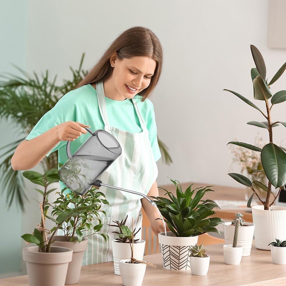Arrosoir 35oz/1L à Long Bec en Plastique - Mini Arrosoir de Jardin pour Plantes d'Intérieur et d'Extérieur, Succulentes, Fleurs (Gris) - 6