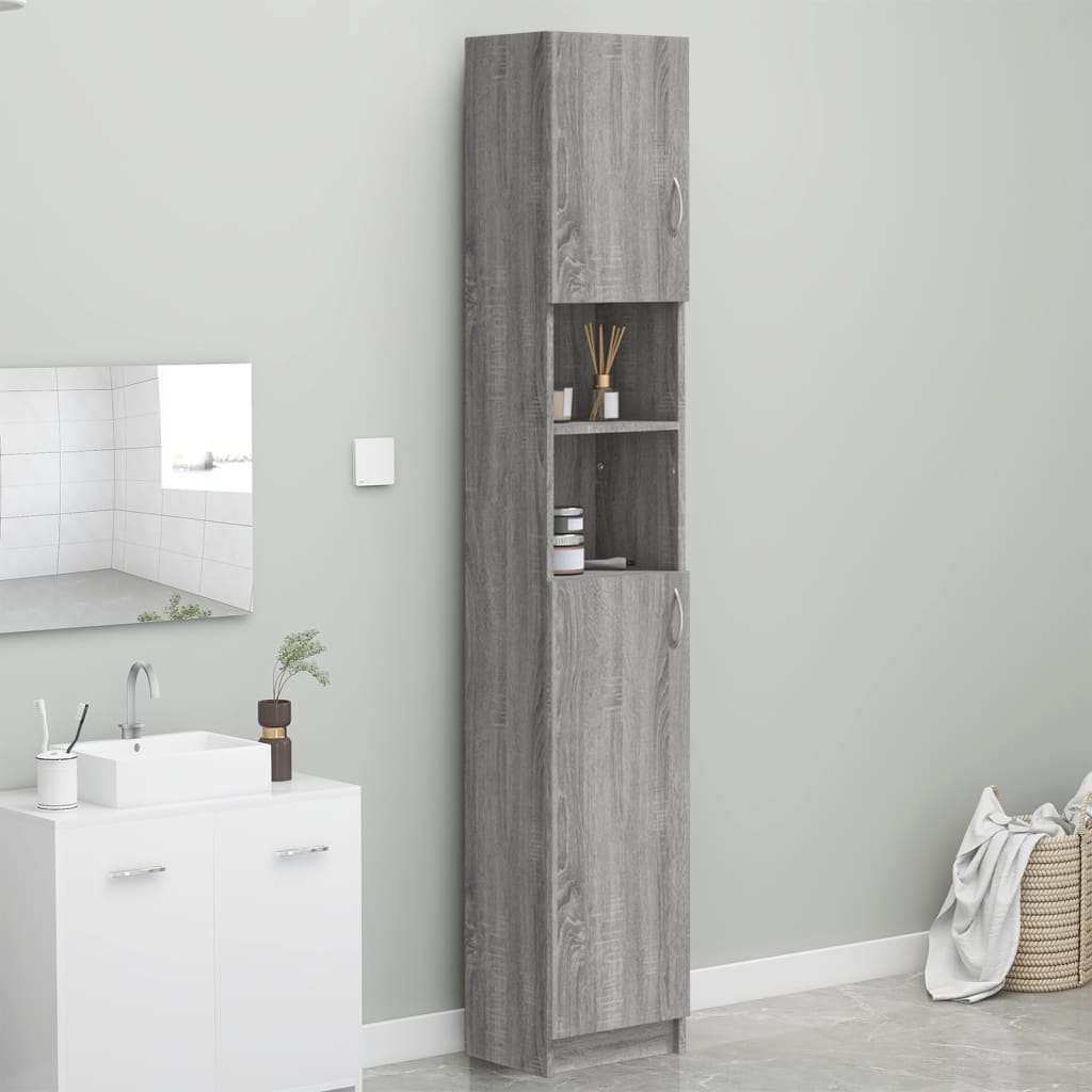 Armadietto Da Bagno Rovere Sonoma - Mobile Alto E Stretto 25x26,5x170 Cm In Legno Multistrato, Tante Ripiani Per Asciugamani, Design Moderno Con Anti-ribaltamento