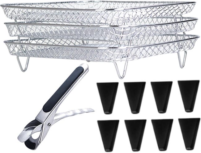 3 Pezzi Griglia Friggitrice Aria Acciaio Inox | Accessori Impilabili 3 Pezzi Griglia Friggitrice Aria Acciaio Inox | Accessori Impilabili