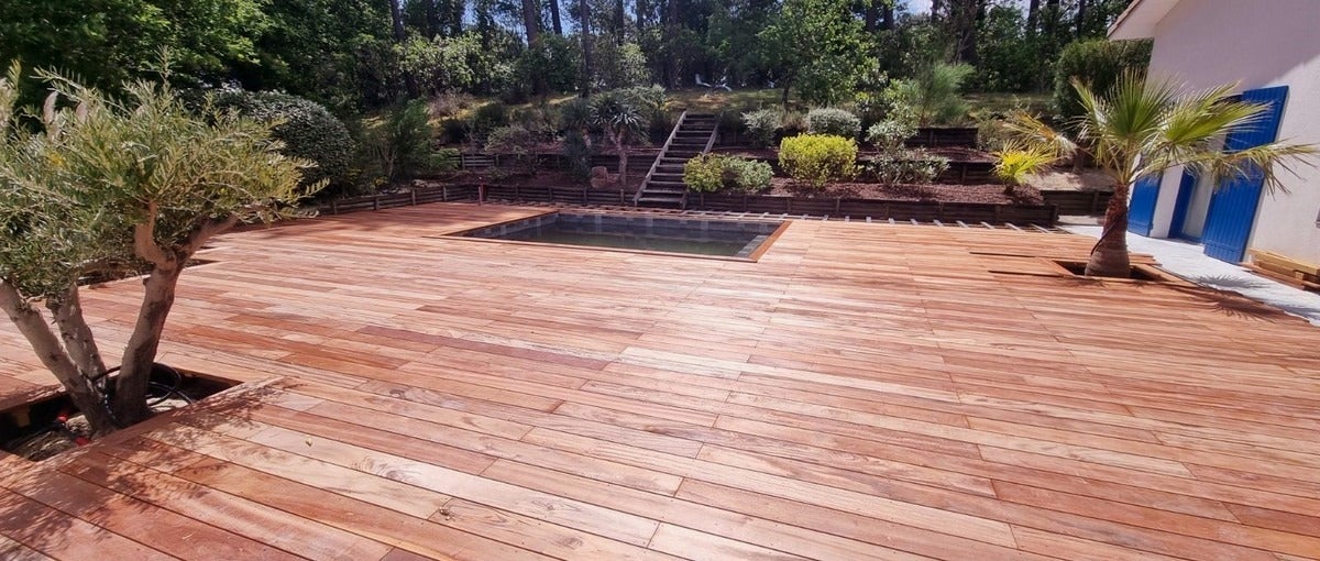 Lame de terrasse en bois exotique MUIRACATIARA TIGERWOOD 21*145mm longueur 1m25 - 2