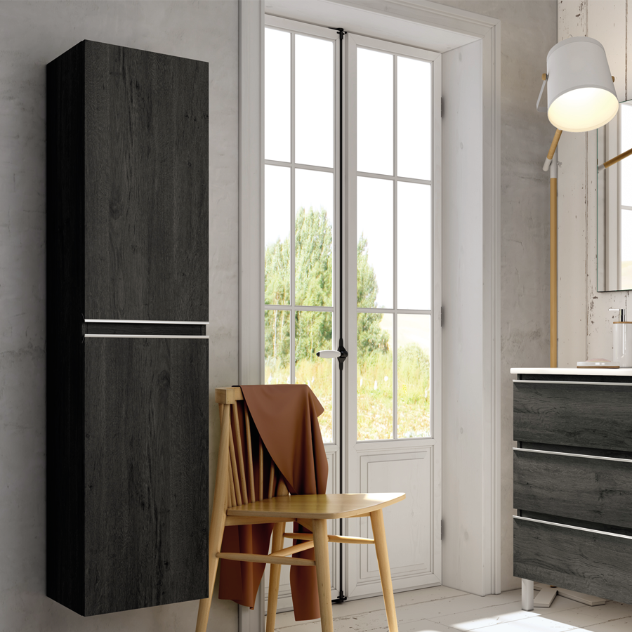 Ensemble meuble de salle de bain 60cm simple vasque + colonne de rangement - BALEA - ebony (bois noir) - 3