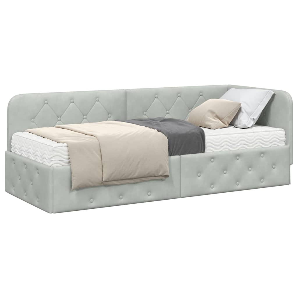Cadre de lit d'angle Gris clair 80 x 200 cm Velours - 3