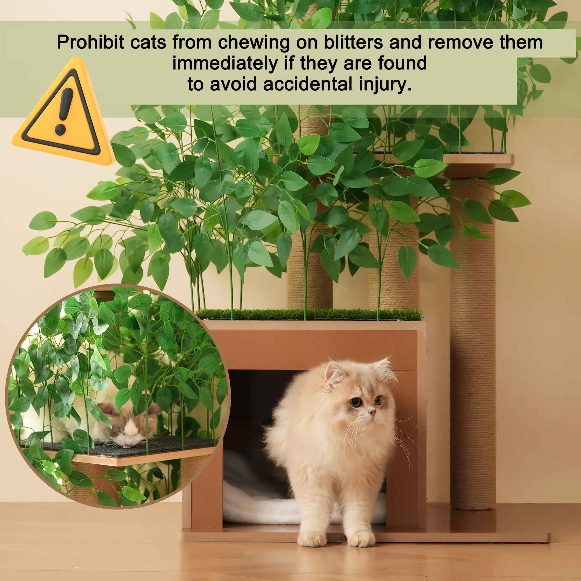 Árvore para gatos 190 cm em forma de árvore com 4 plataformas – Design natural, MDF impermeável e arranhadores para escalar, esconder-se e observar - 8
