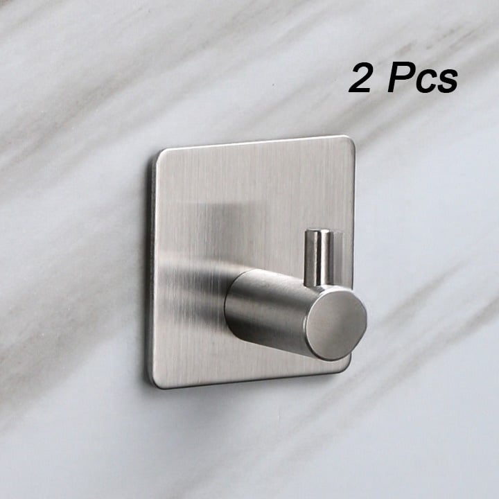 Zestaw 2 samoprzylepnych haczyków ściennych – wieszak na ręczniki łazienkowe, samoprzylepny wieszak na ubrania ze stali nierdzewnej, srebrny