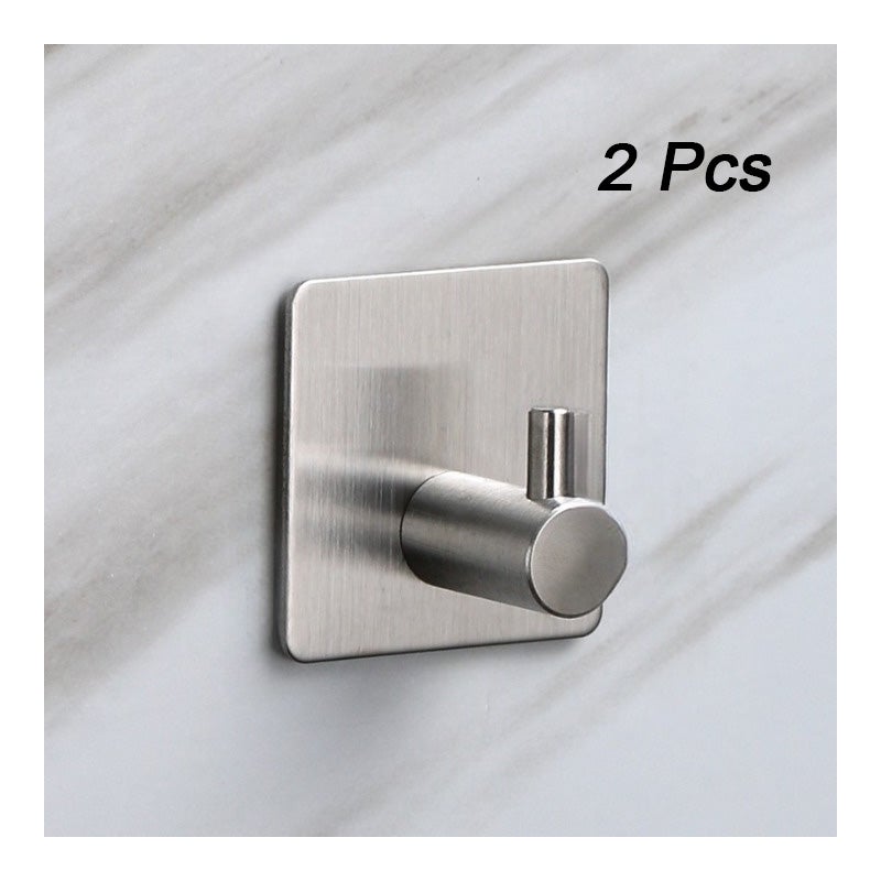 Zestaw 2 samoprzylepnych haczyków ściennych – wieszak na ręczniki łazienkowe, samoprzylepny wieszak na ubrania ze stali nierdzewnej, srebrny