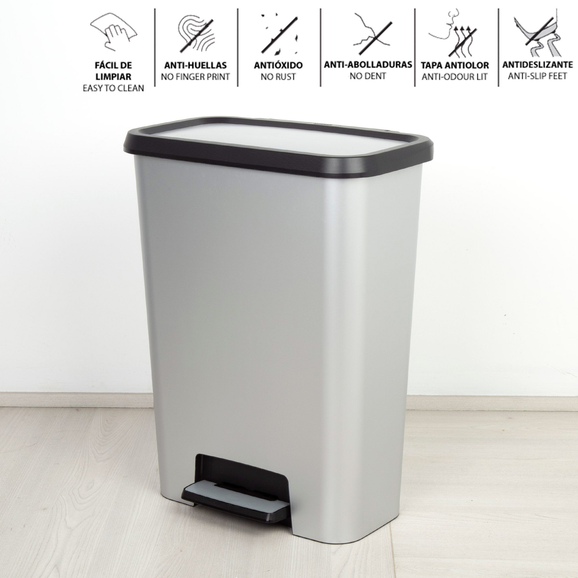 Curver Cubo de basura Compatta 50L metalizado - 2