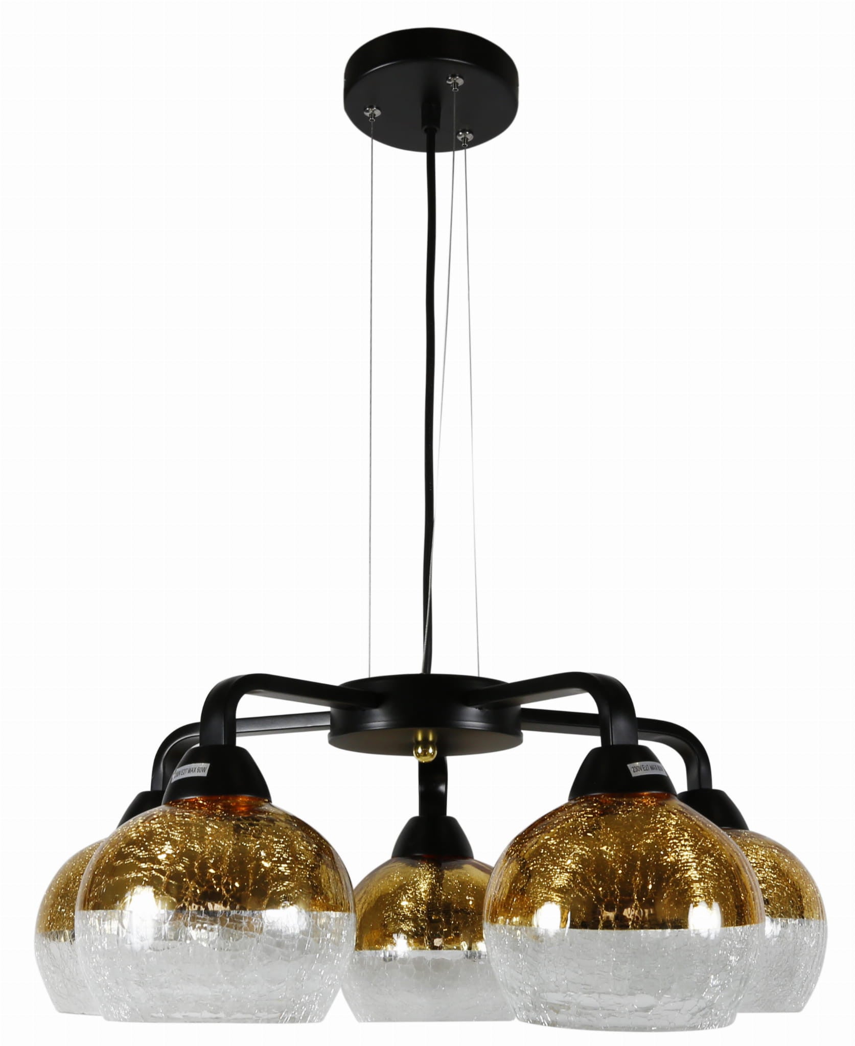 Lampa wisząca Cromina czarno-złota-chromowana 5xE27x60W wym: 140 x 55 x 55 cm szkło Candellux