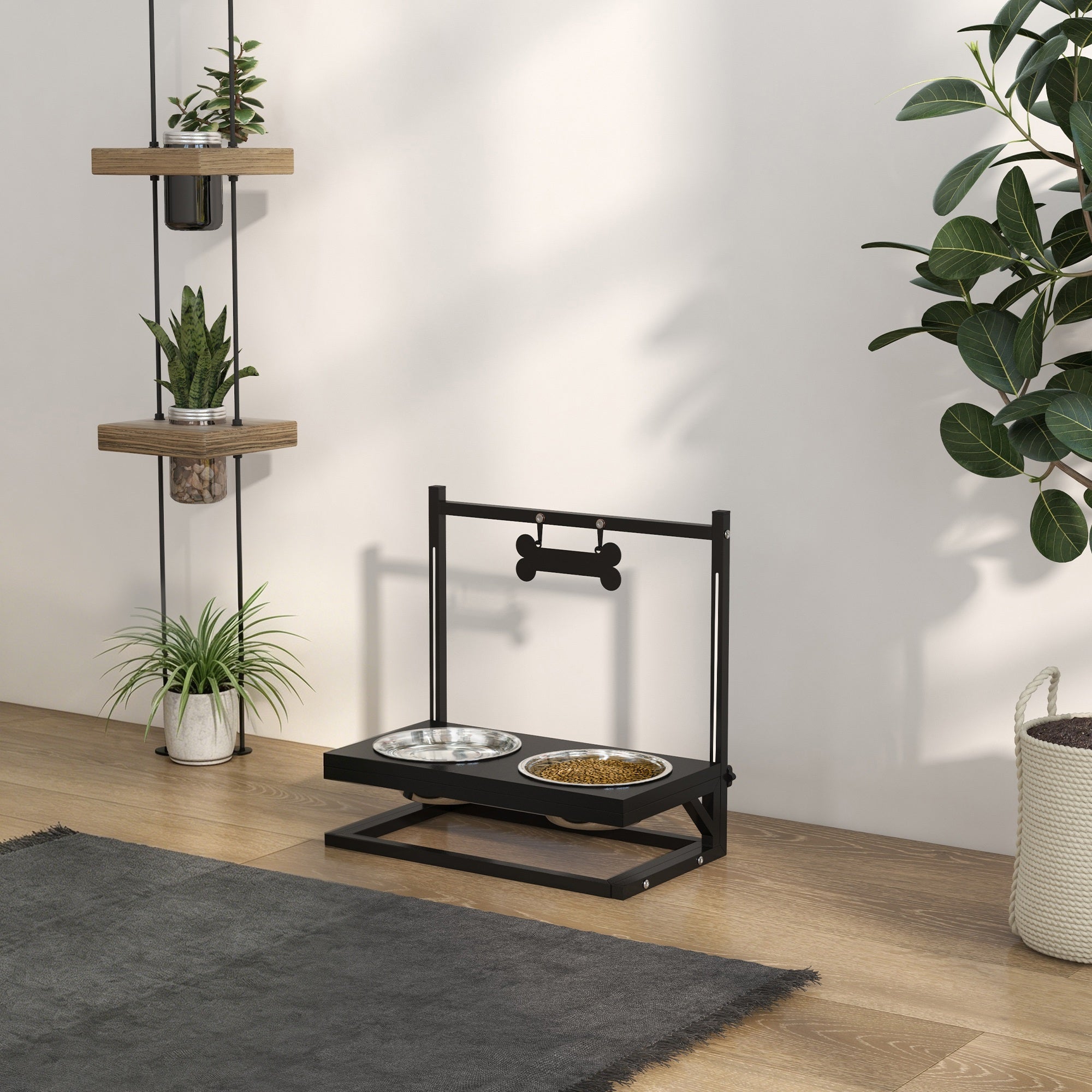 Pawhut Comedero Para Perros Acero, Metal 40.5X22x39 Cm Negro , Leroy Merlin