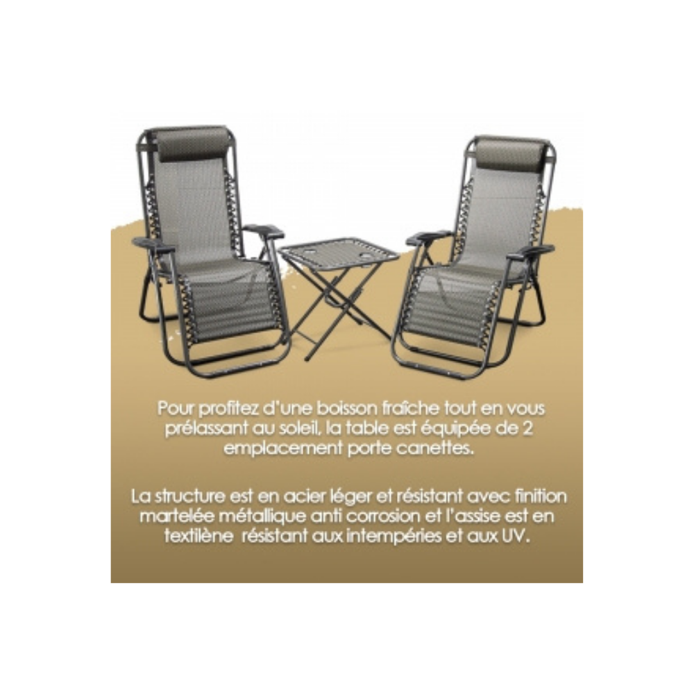 Lot de 2 chaises longues + table pliable - 2