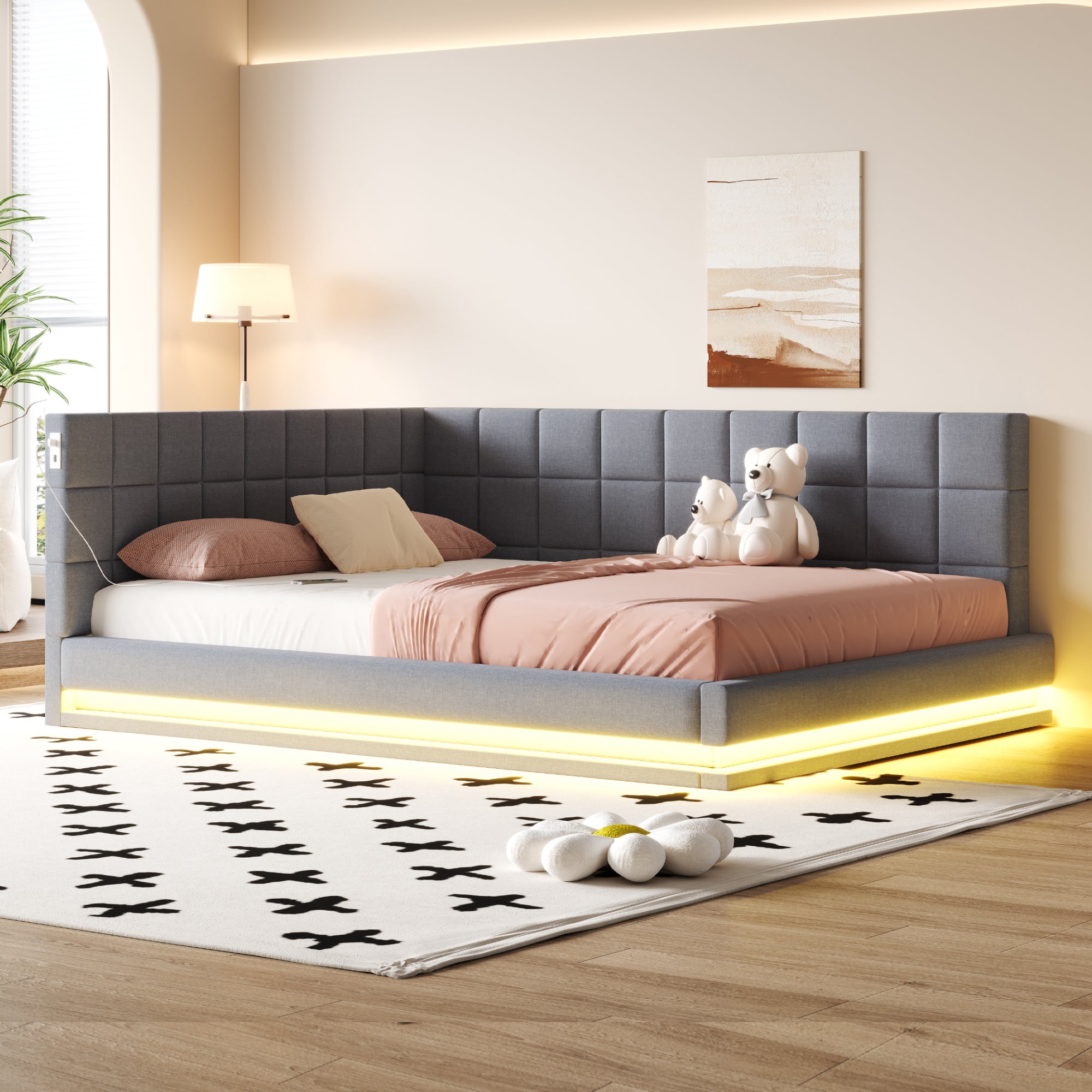 Divano Letto | Divano Convertibile A L Grigio Chiaro 271x140x70 Cm In Velluto Cfw909648 91135071