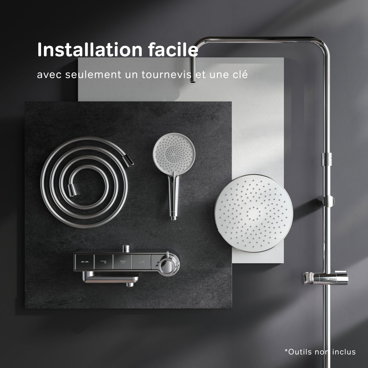 Colonne de douche et bain baignoire thermostatique Système de douche avec mitigeur thermostatique Chrome, F07XB300 X-Joy S AM.PM - 10