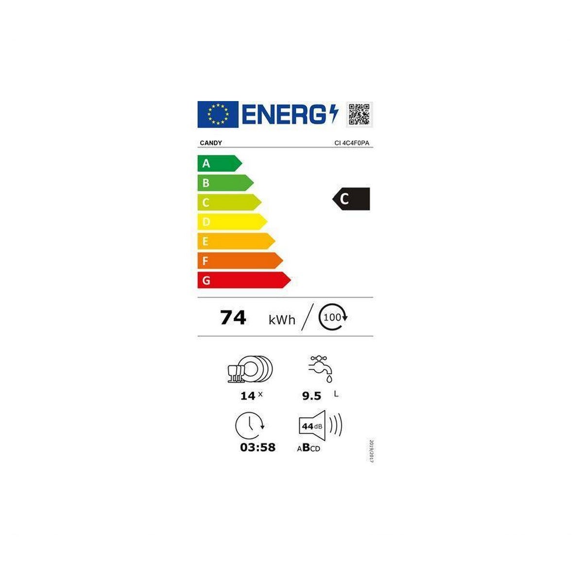 Lave-vaisselle 60cm 14 couverts 44db tout intégrable - Candy CI4C4F0PA - 2