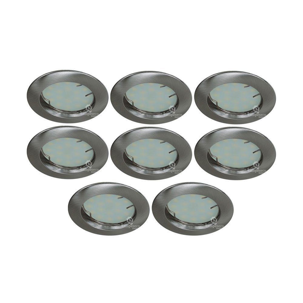 Lot de 8 spot led encastrable complète ronde fixe alu brossé blanc neutre eq. 50w - 5