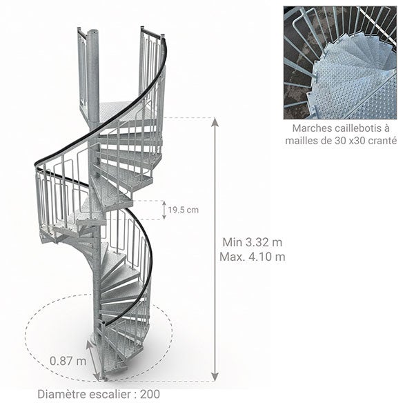 Escalier industriel hélicoïdal 20 marches - Hauteur à franchir 3,90m - HELI200-390-20-GA - 2